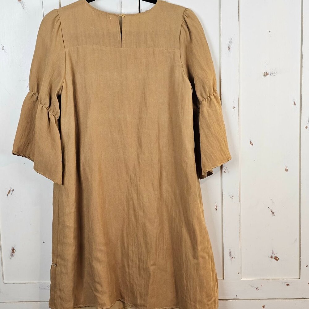 POLAGRAM Embroidered Boho Bell Sleeve Dress Mustard Floral L - Picture 8 of 9